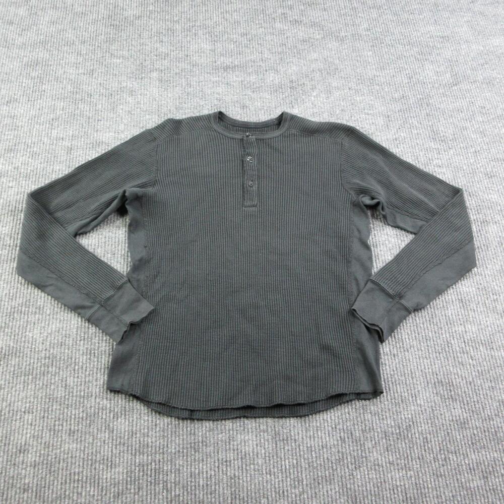 Rag & Bone Shirt Mens S Black Long Sleeve Henley Waffle Thermal Cotton Peru